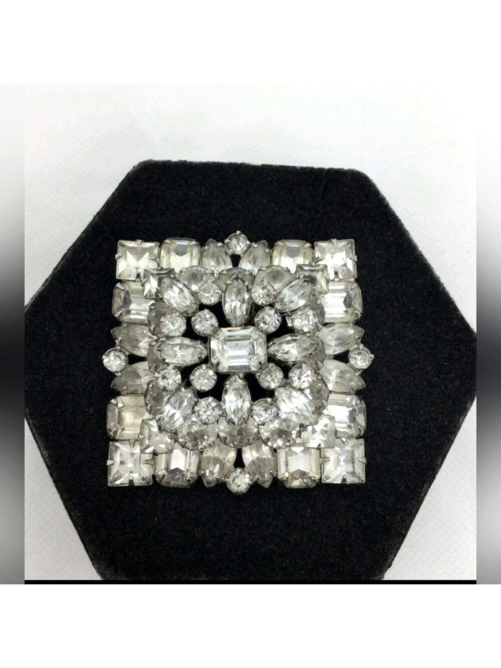 Vintage Weiss Clear Rhinestone Square Brooch